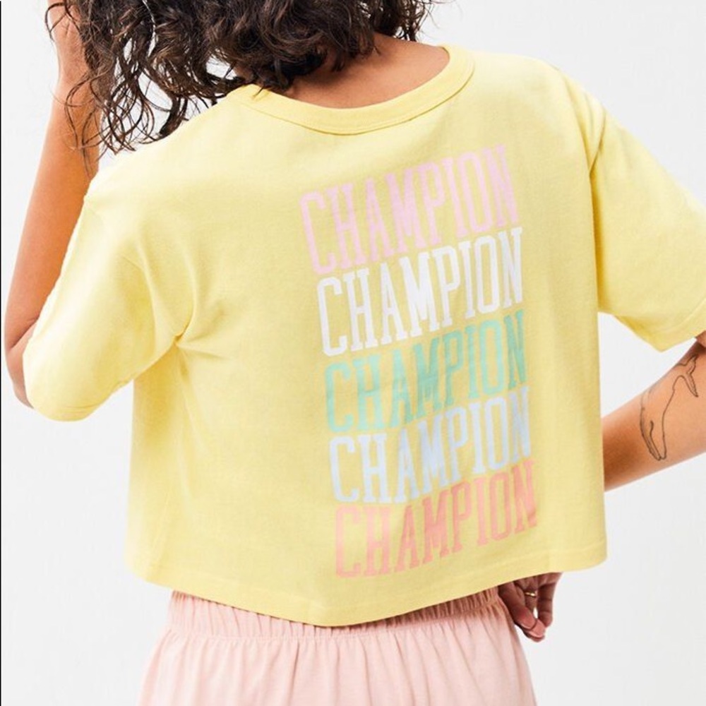 NWT Champion Yellow Embroidered Logo Crop Top